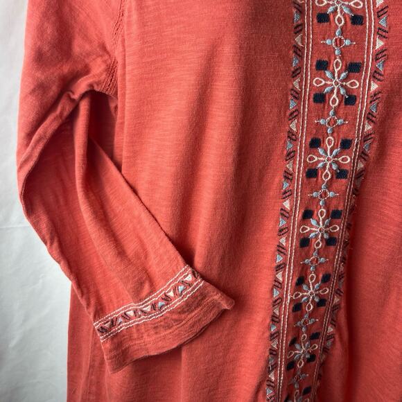 Orvis Women’s Tunic Top Burnt Orange Embroidered S Cotton Modal Boho Folk Fall - Picture 2 of 5
